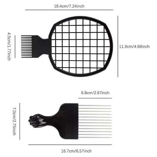 Hair Sponge Set,Afro Brush, Magic Curl Glove, Metal Pick Comb, and Twist Comb for Hairstyling (Black-6Pcs)