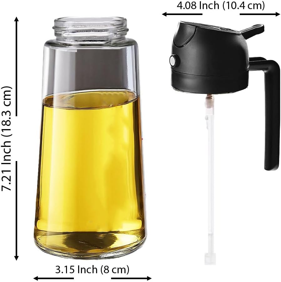 2 in 1 Olive Oil Sprayer & Dispenser Bottle – 470ml/16oz Glass Spray and Pour Oil Bottle for Cooking, Air Fryer, Salad, BBQ – Kitchen Gadgets & Accessories (Black)