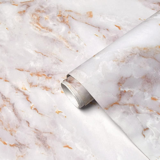 Cohoo Home Marble Contact Paper for Countertops Marble Peel and Stick Wallpaper Removable Self Adhesive Wallpaper Matte Peel and Stick Countertops Kitchen Cabinet Waterproof 15.7inW 79inL White/Gold