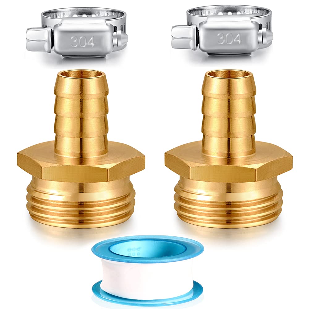 Solid Brass Garden Hose Repair kit Connector with Clamps 3/4" Barb x 3/4" Male,Fit for Garden Hose Fitting,Male and Female Hose Fittings