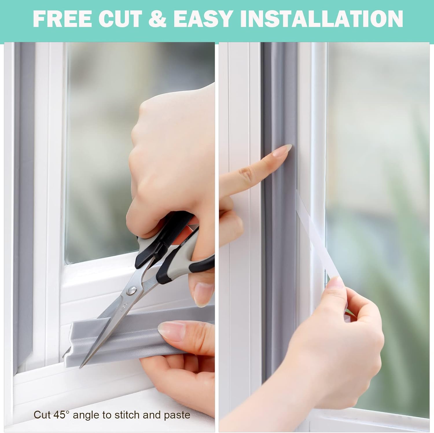 MOPMS Draft Stopper Sweep, Door Weatherproofing Stripping, Window Seal Strip Self-adhisive Soundproof Cuttable Weather Length 6.56Ft - Grey