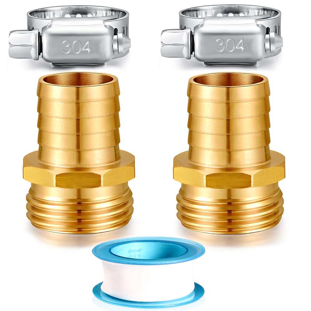 Solid Brass Garden Hose Repair kit Connector with Clamps 3/4" Barb x 3/4" Male,Fit for Garden Hose Fitting,Male and Female Hose Fittings