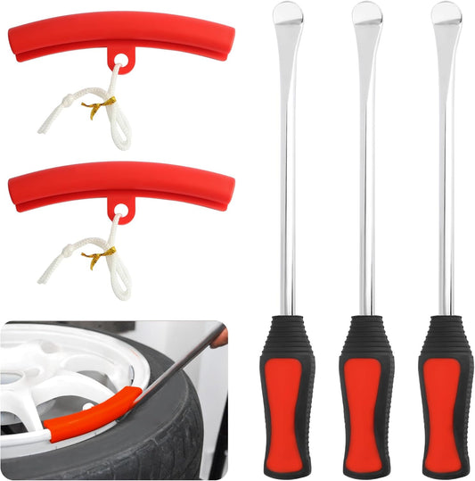 carleef Tire Spoons Lever Tool Set,Tire Changing Tools Include 3PCS Tire Spoons + 2PCS Rim Protectors,Universal Tire Changing Kit Automotive Tools for Motorcycle,Dirt Bike,Lawn Mower