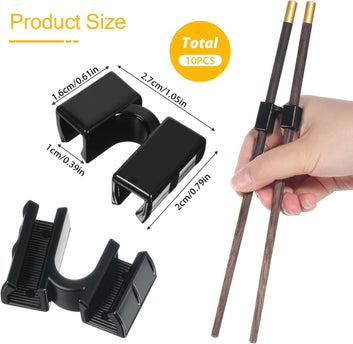 10 Pieces Reusable Chopsticks Helpers Black Training Chopstick Hinges Connector Practice Chopsticks for Adults, Kids, Beginners, Trainers or Learners