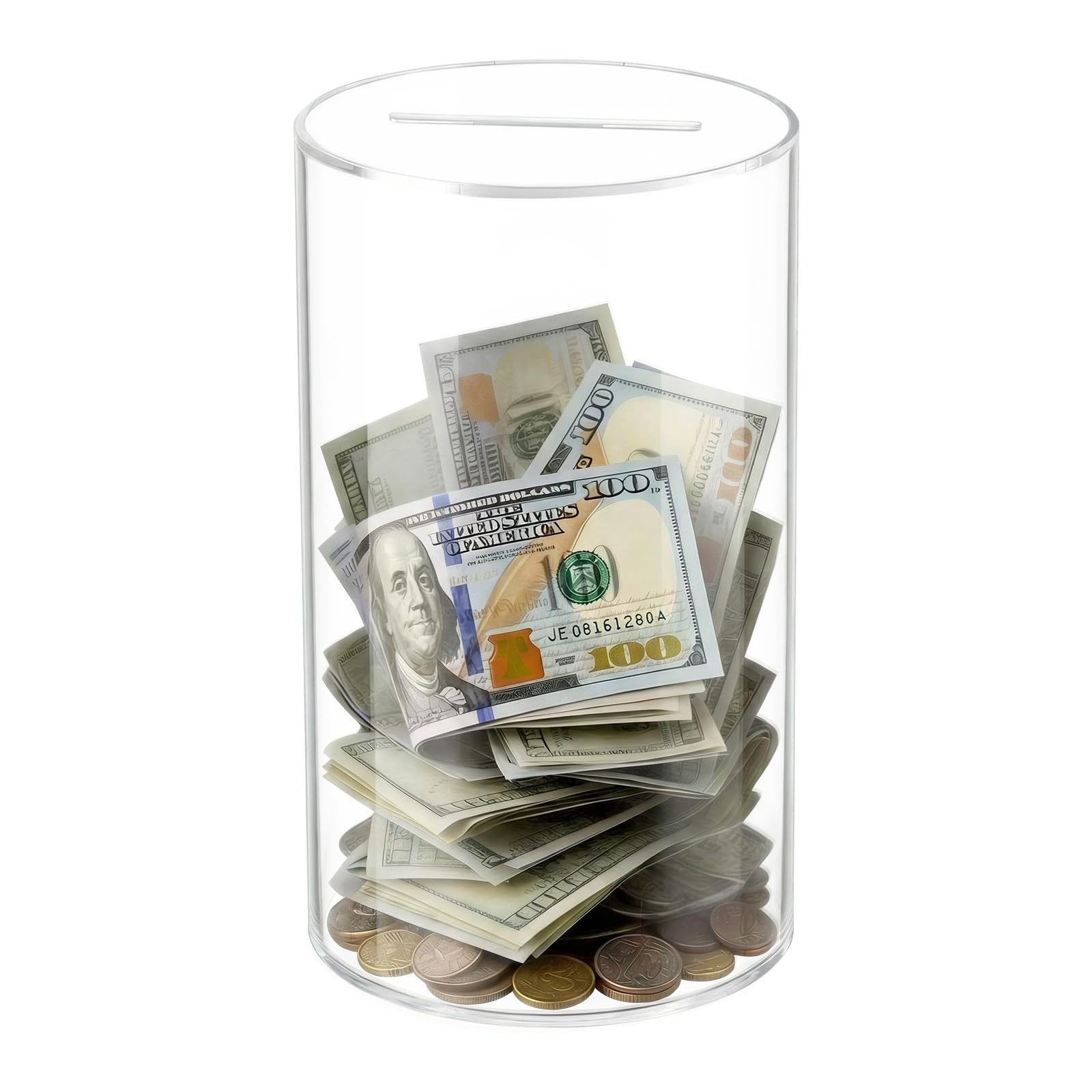 Clear Piggy Bank for Adults/Kids, Acrylic Unopenable Money Box for Cash Coin Saving, Must Break to Open, Money Saving Jar for Adults Boys Girls, Size 6" H x 4" Diameter