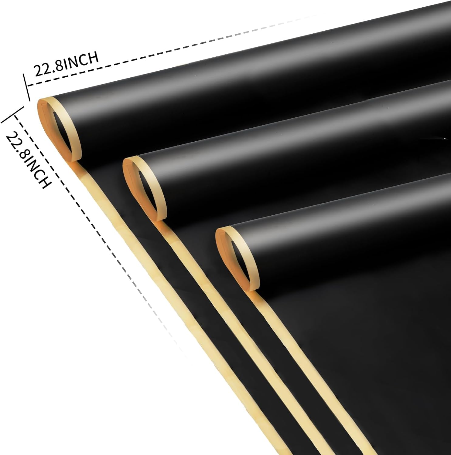 Duyasurs 20 Sheets Floral Wrapping Paper, Waterproof Bouquet Wrapping, 22.8x22.8IN, Florist Supplies Packaging Paper, DIY Gift Box, Wedding & Birthday Gifts, Gold Edge (Black)