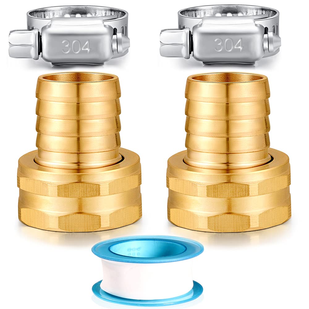 Solid Brass Garden Hose Repair kit Connector with Clamps 3/4" Barb x 3/4" Male,Fit for Garden Hose Fitting,Male and Female Hose Fittings
