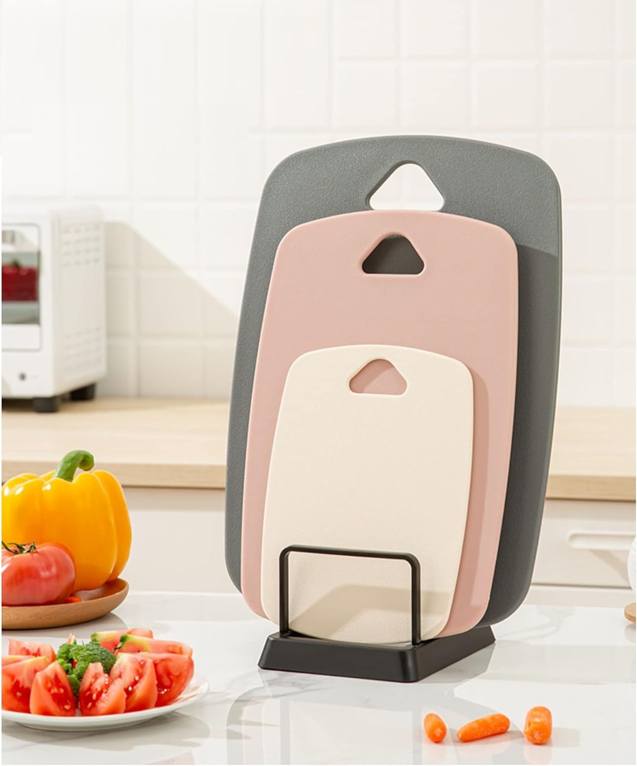 Cutting Boards for Kitchen,Plastic Cutting Board Set of 3, Thick Chopping Boards for Meat, Veggies, Fruits, with Easy Grip Handle,Dishwasher Safe (Pink, 3Pcs)