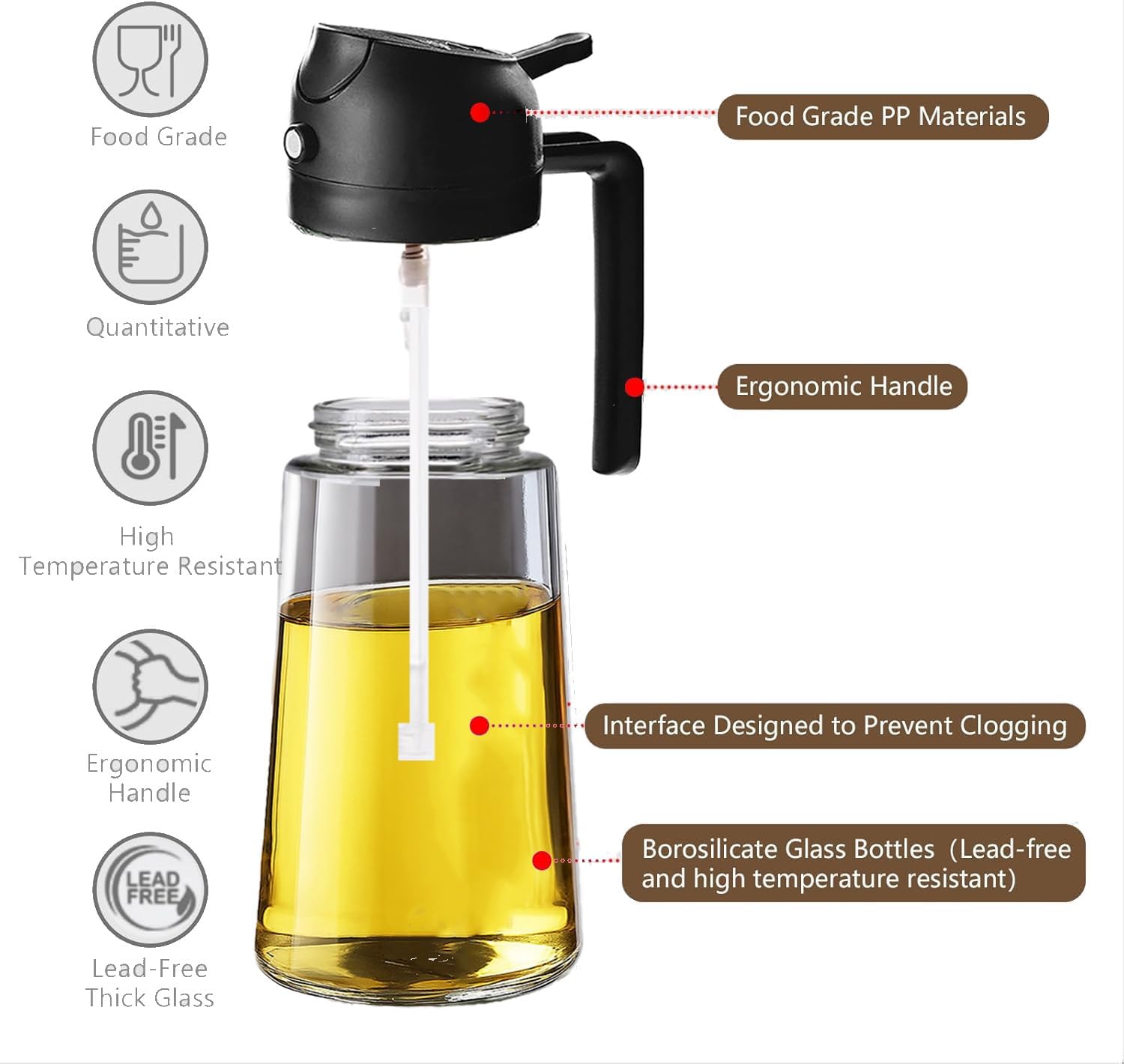 2 in 1 Olive Oil Sprayer & Dispenser Bottle – 470ml/16oz Glass Spray and Pour Oil Bottle for Cooking, Air Fryer, Salad, BBQ – Kitchen Gadgets & Accessories (Black)