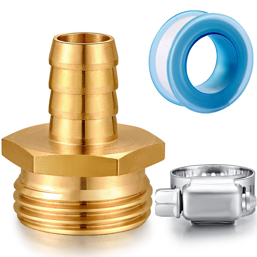 Solid Brass Garden Hose Repair kit Connector with Clamps 3/4" Barb x 3/4" Male,Fit for Garden Hose Fitting,Male and Female Hose Fittings