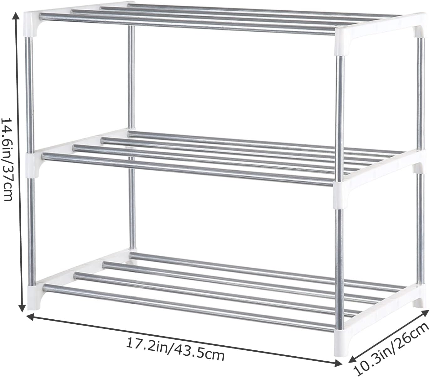 Small Shoe Rack, Narrow Stackable Shoe Shelf Organizer for Entryway, Doorway and Bedroom Closet (3-Tier, White)