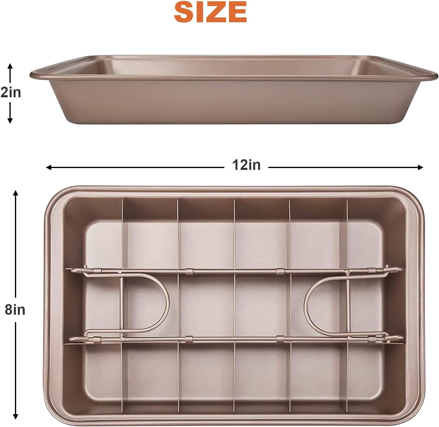 WSNB Brownie Pan, 18 Pre-Slicer Carbon Steel Baking Pans, Brownie Cutter, Brownie Tray with Oil Brush, Pre-Cut Square Molds for Oven Baking Cupcakes, Fudge & Chocolate 12 X 8 X 2 inches