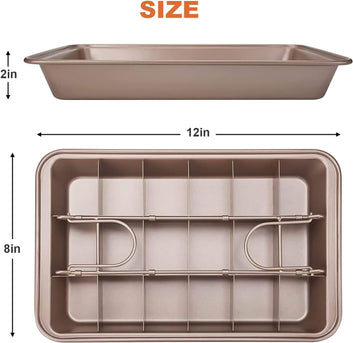 WSNB Brownie Pan, 18 Pre-Slicer Carbon Steel Baking Pans, Brownie Cutter, Brownie Tray with Oil Brush, Pre-Cut Square Molds for Oven Baking Cupcakes, Fudge & Chocolate 12 X 8 X 2 inches