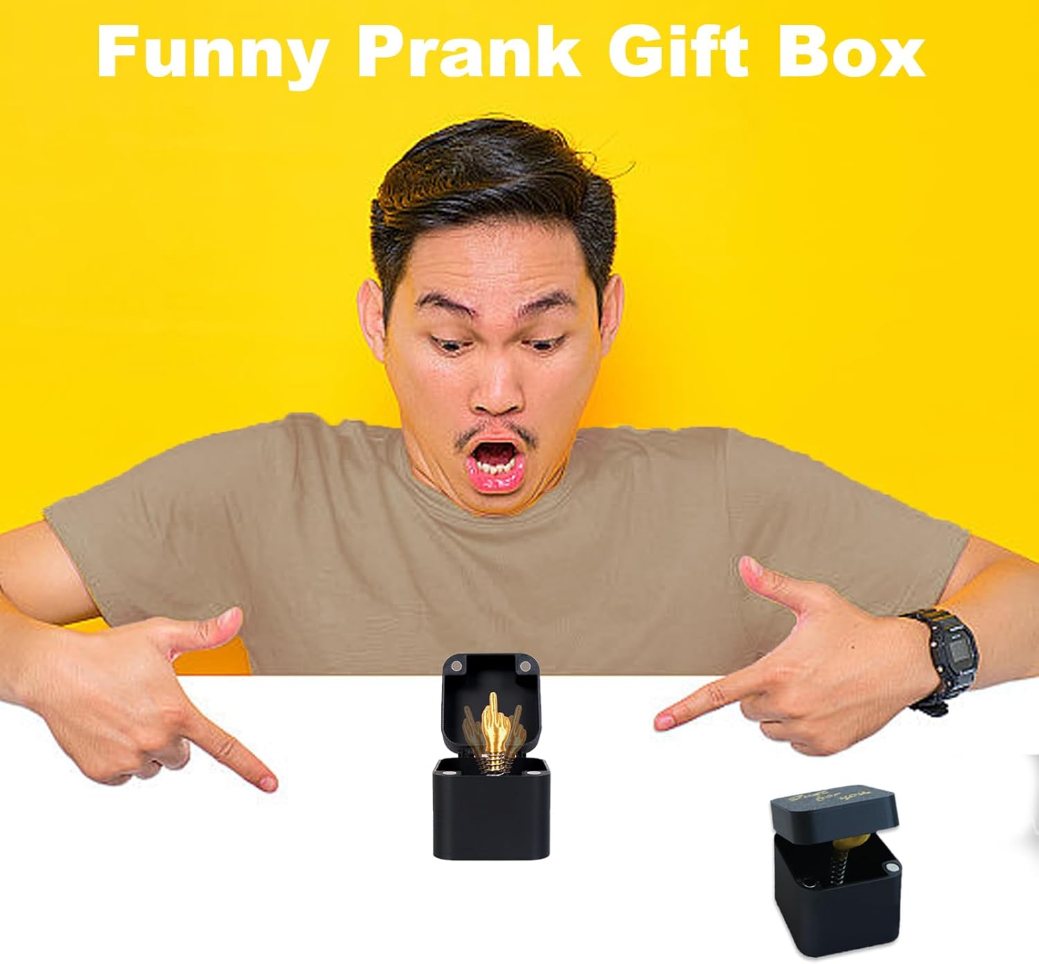 Middle Finger in a Box,Funny 3D Printed Gag Gifts for Adults, Prank Gift Box with Golden Middle Finger, Hilarious Surprise for Men, Perfect White Elephant Gift,Funny Christmas Ideas
