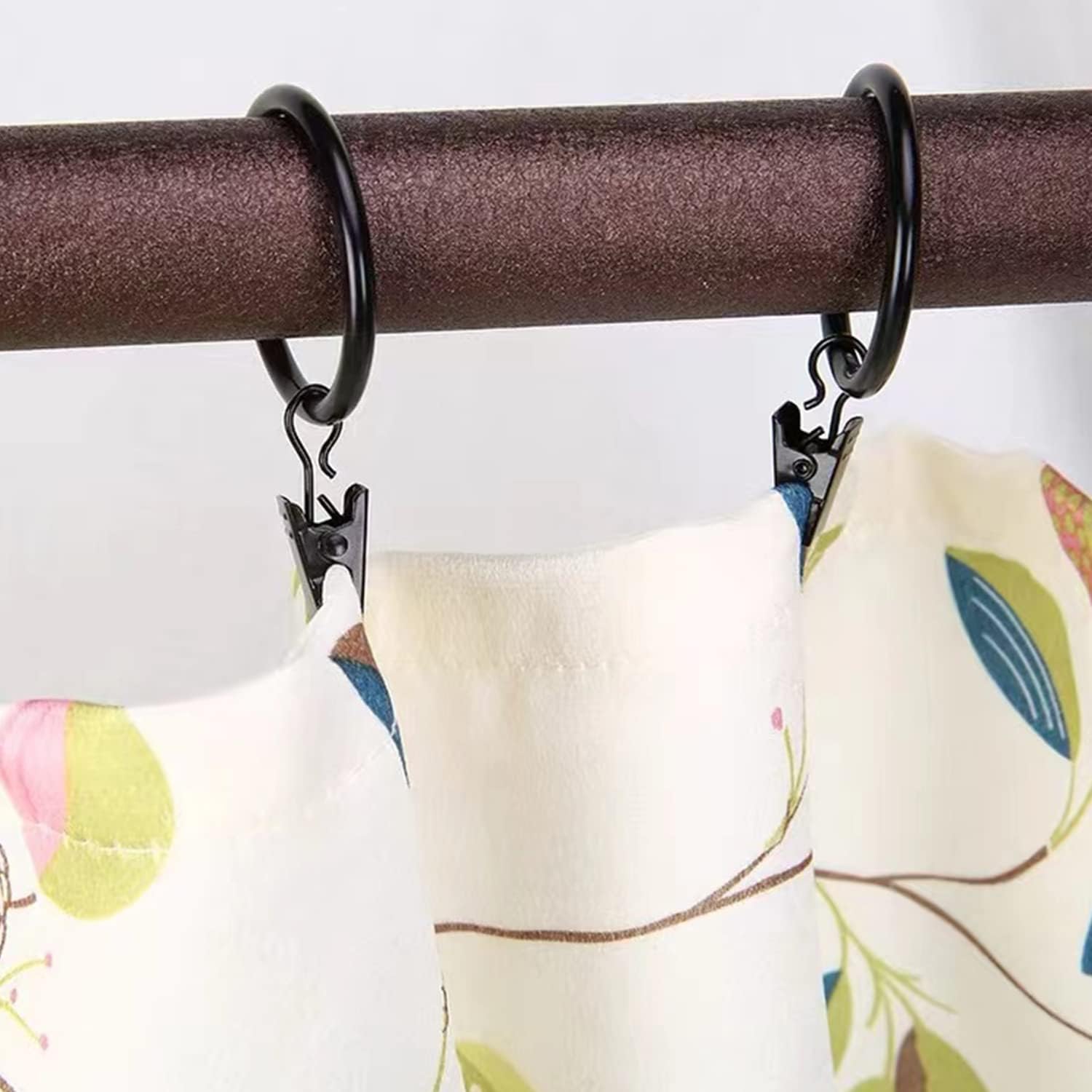 40 Pack Metal Curtain Rings with Clips, Drapery Clips with Rings, Curtain Hangers Clips for Home,Hotel and Office, Drapes Rings 1.26 inch Interior Diameter,Black