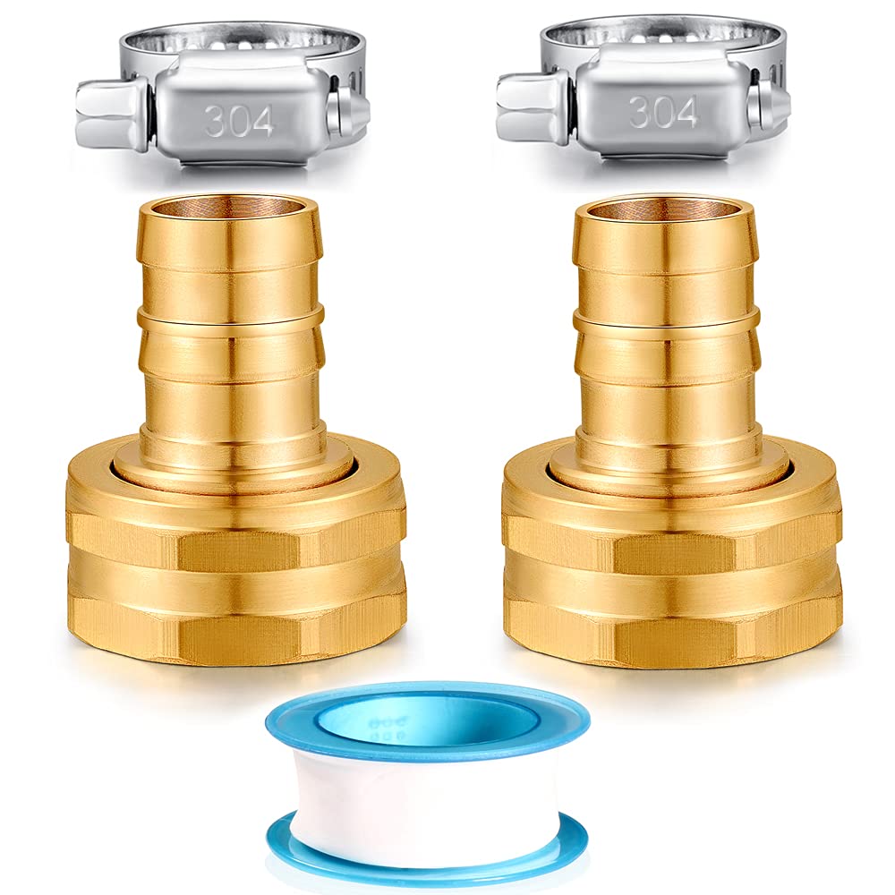 Solid Brass Garden Hose Repair kit Connector with Clamps 3/4" Barb x 3/4" Male,Fit for Garden Hose Fitting,Male and Female Hose Fittings