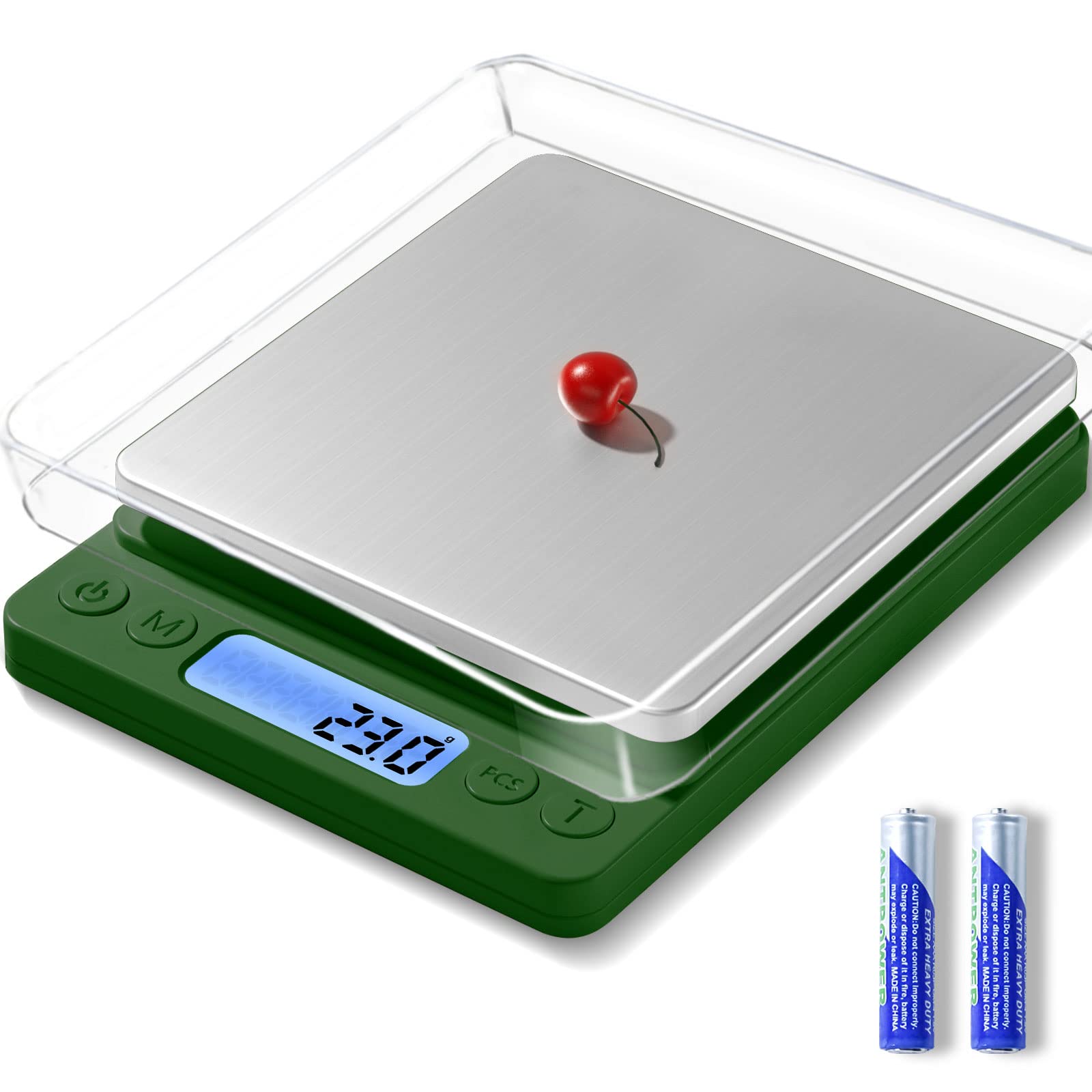 Digital Food Kitchen Scale Upgraded, YONCON 3000g/0.1g High Accuracy Mini Pocket Scale Measures in Grams and oz for Cooking, Baking, Jewelry, Tare Function,2 Trays, LCD Display (Batteries Included)