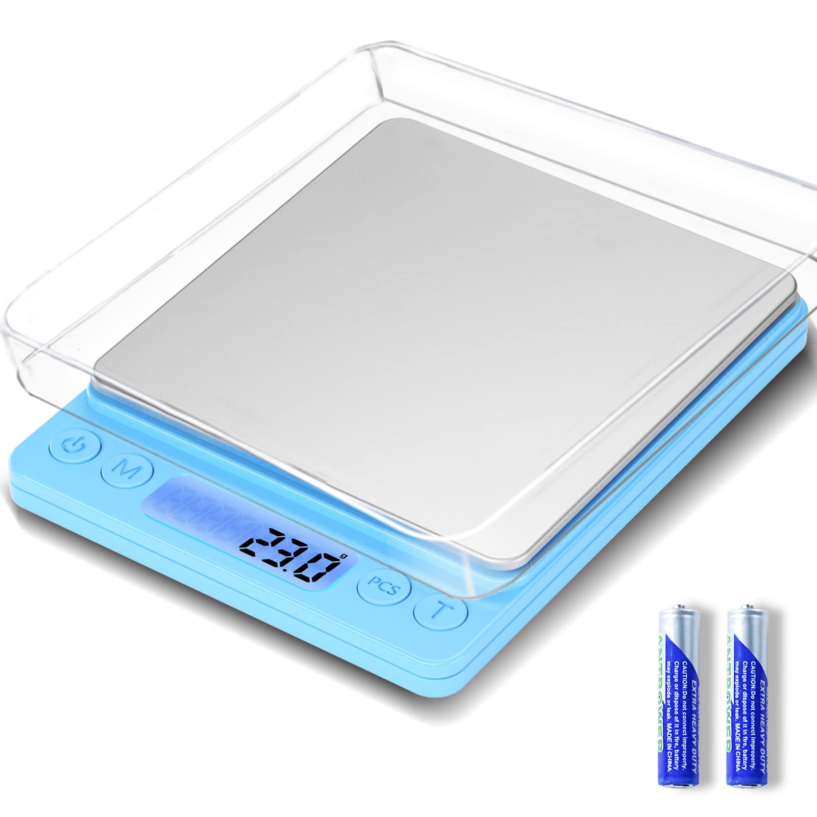 Digital Food Kitchen Scale Upgraded, YONCON 3000g/0.1g High Accuracy Mini Pocket Scale Measures in Grams and oz for Cooking, Baking, Jewelry, Tare Function,2 Trays, LCD Display (Batteries Included)