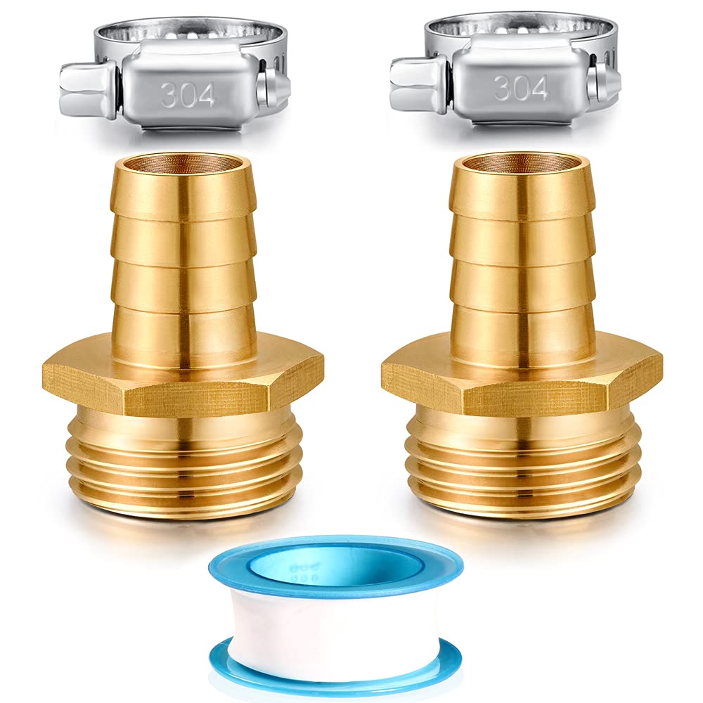 Solid Brass Garden Hose Repair kit Connector with Clamps 3/4" Barb x 3/4" Male,Fit for Garden Hose Fitting,Male and Female Hose Fittings