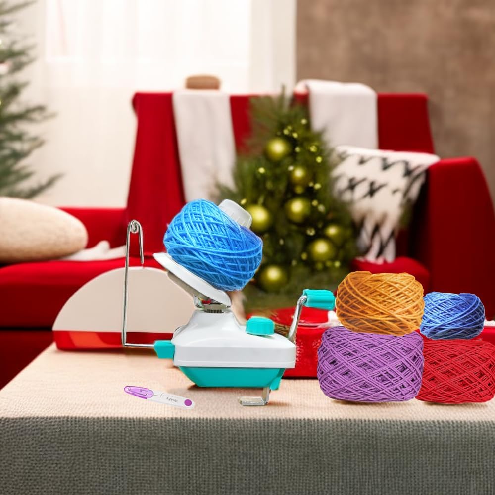 Ayasee Yarn Ball Winder Hand Operated Winding Wool Winder Machine Yarn String Ball Winder, Convenient Ball Winder for Yarn Tabletop Clamp, Green, with 1 Scissors