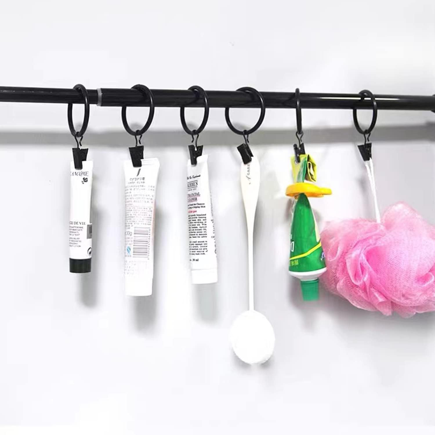 40 Pack Metal Curtain Rings with Clips, Drapery Clips with Rings, Curtain Hangers Clips for Home,Hotel and Office, Drapes Rings 1.26 inch Interior Diameter,Black