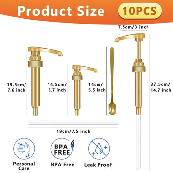 10 Pcs Gold Syrup Pump Dispensers, Kitchen & Coffee Bar Utensils, Compatible with 25.4 Oz/750ml Bottles, Ideal for Coffee Flavoring, Gold Kitchen Accessories, Syrup Pump Dispenser