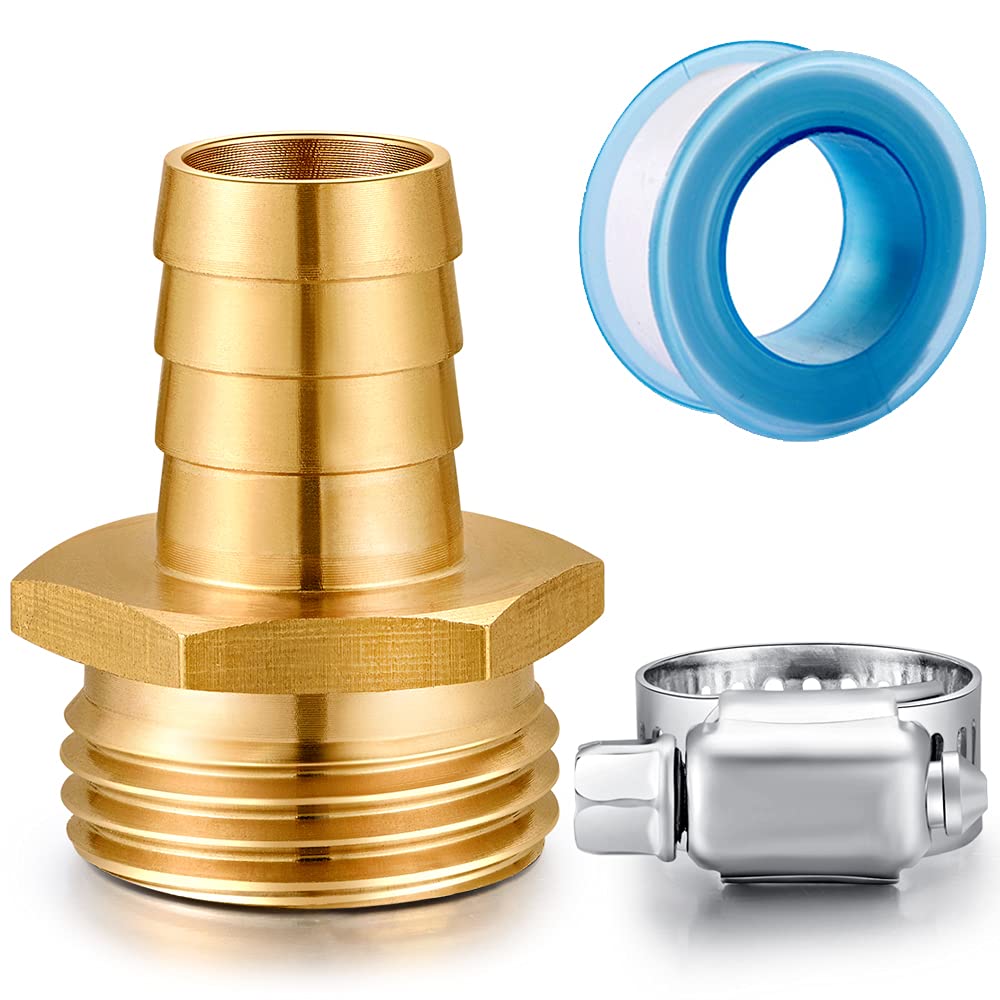 Solid Brass Garden Hose Repair kit Connector with Clamps 3/4" Barb x 3/4" Male,Fit for Garden Hose Fitting,Male and Female Hose Fittings