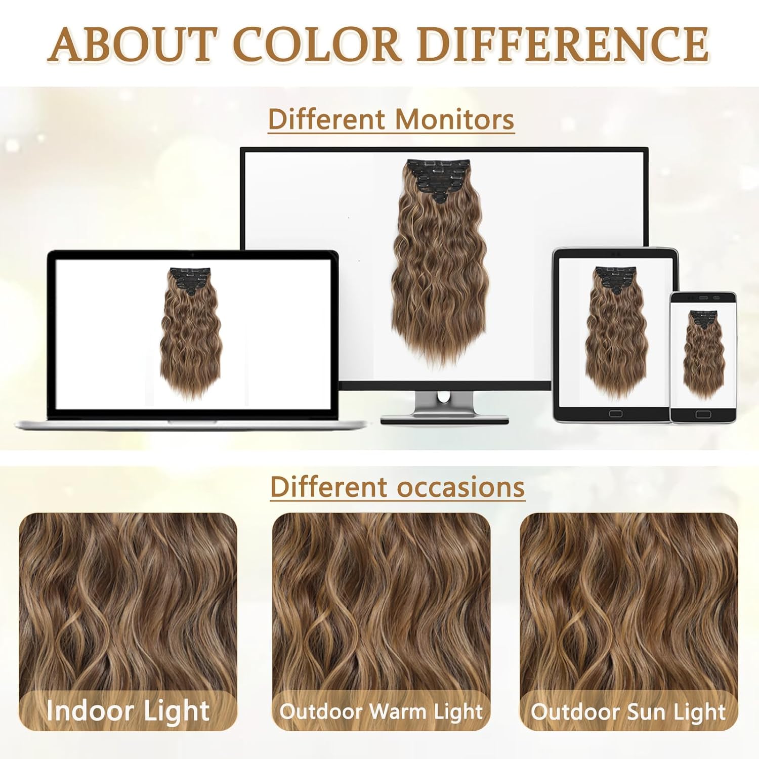 Clip in Hair Extensions for Women, 6PCS Long Wavy Curly Clip on Hair Extensions 20 Inch Honey Blonde Mixed Light Brown Synthetic Hairpieces