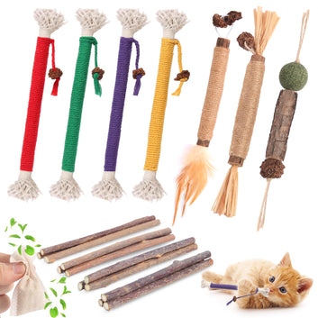 Cat Toys Cat Chew Toys, Silvervine Sticks Catnip Rope Toys for Cats Teeth Cleaning, Kitten Dental Care, Kitty for Indoor Cats Increase Appetite,Enhances Oral & Dental Health (21 Pack)