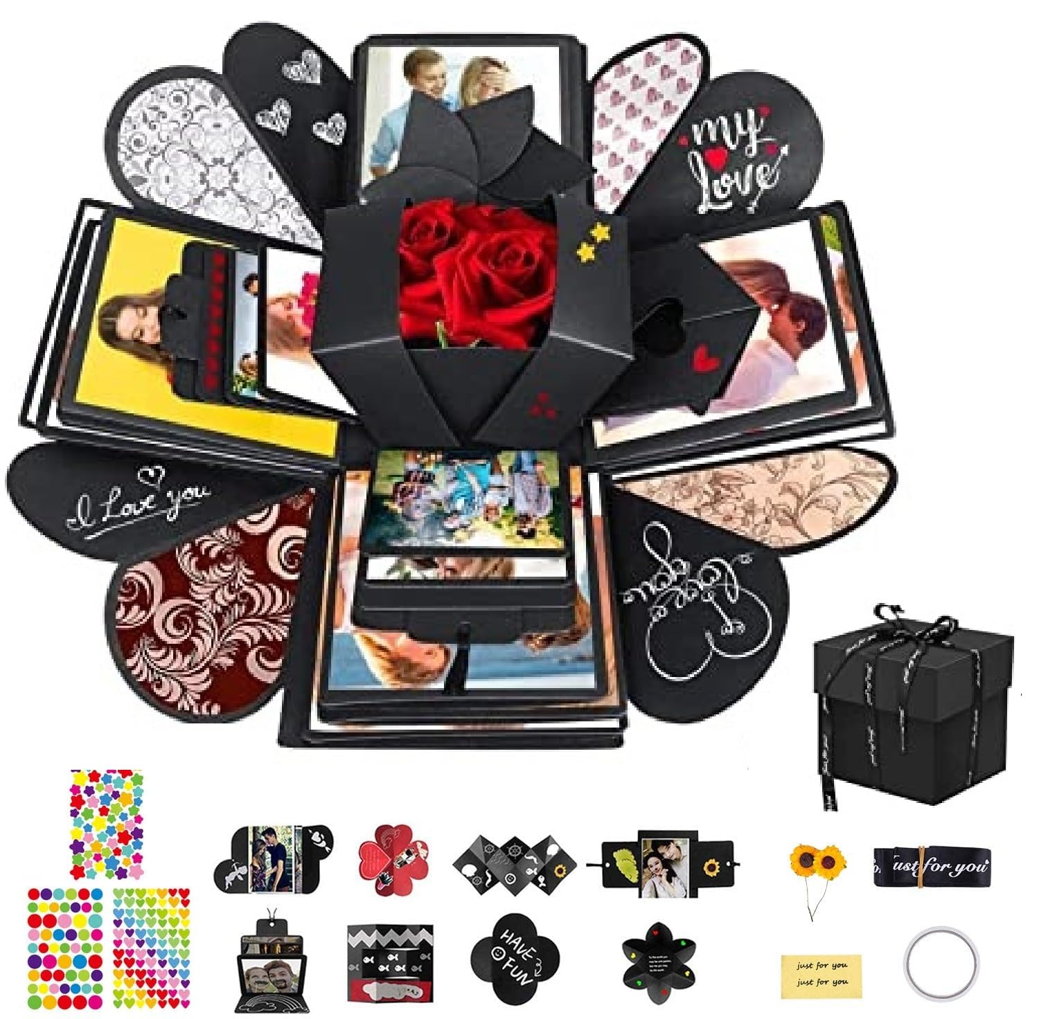 Explosion Gift Box 6 Faces - Custom Gifts for Boyfriend, Creative Handmade DIY Photo Album Scrapbook, 18.5x18.5 Inch Surprise Birthday, Valentine's Day or Wedding Memory Box