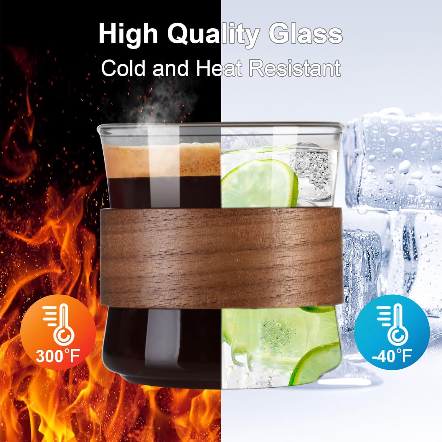 PARACITY Espresso Cups Set of 2 with Wooden Ring, 8 OZ High Borosilicate Espresso Shot Glass, Clear Small Expresso Shots Cup, Espresso Accessories