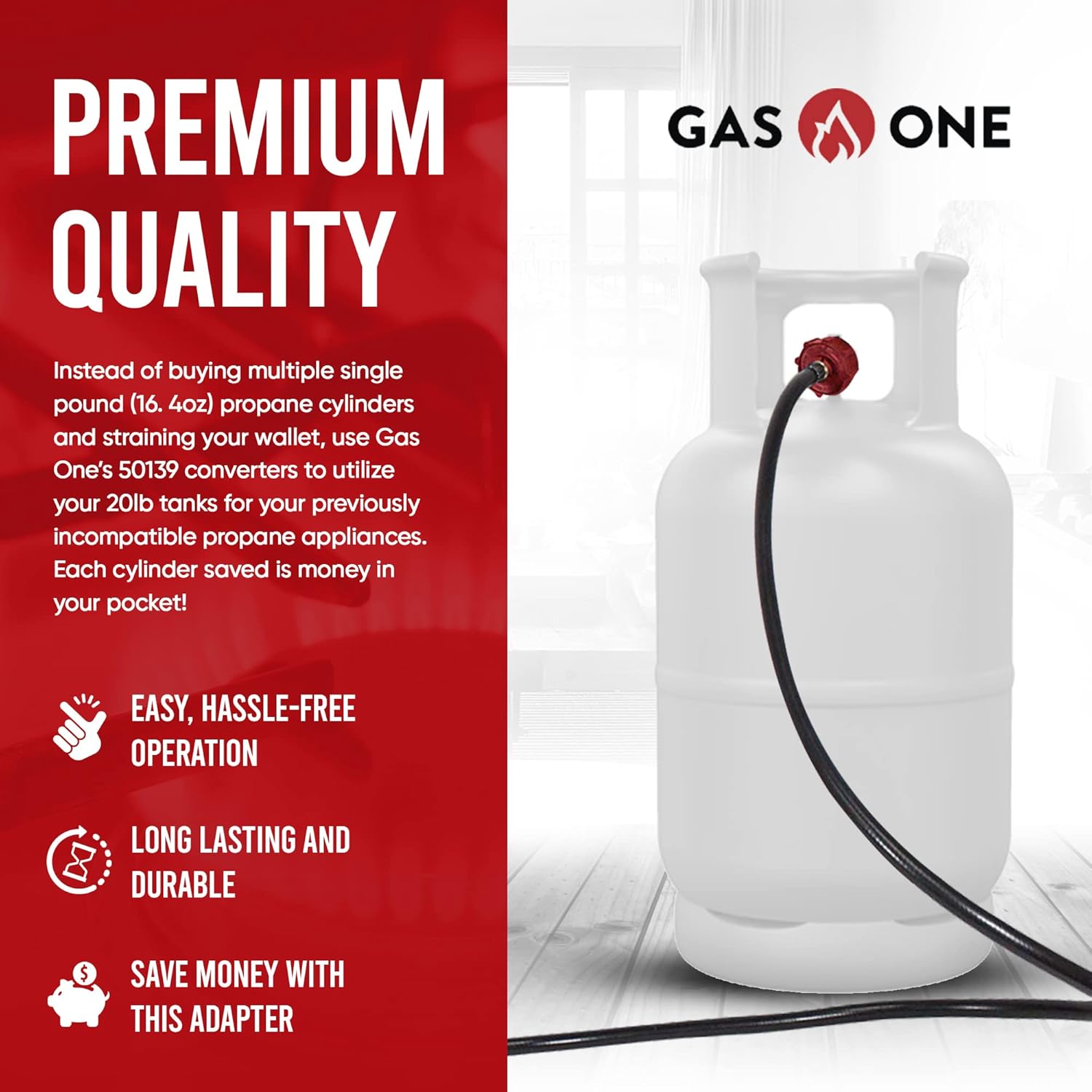 Gas One 4 ft Propane Hose 1lb to 20lb Adapter Hose - 16.4 oz to 20 lb Propane Tank QCC1/ Type 1 - Allows 5+lb Propane Tanks, Black
