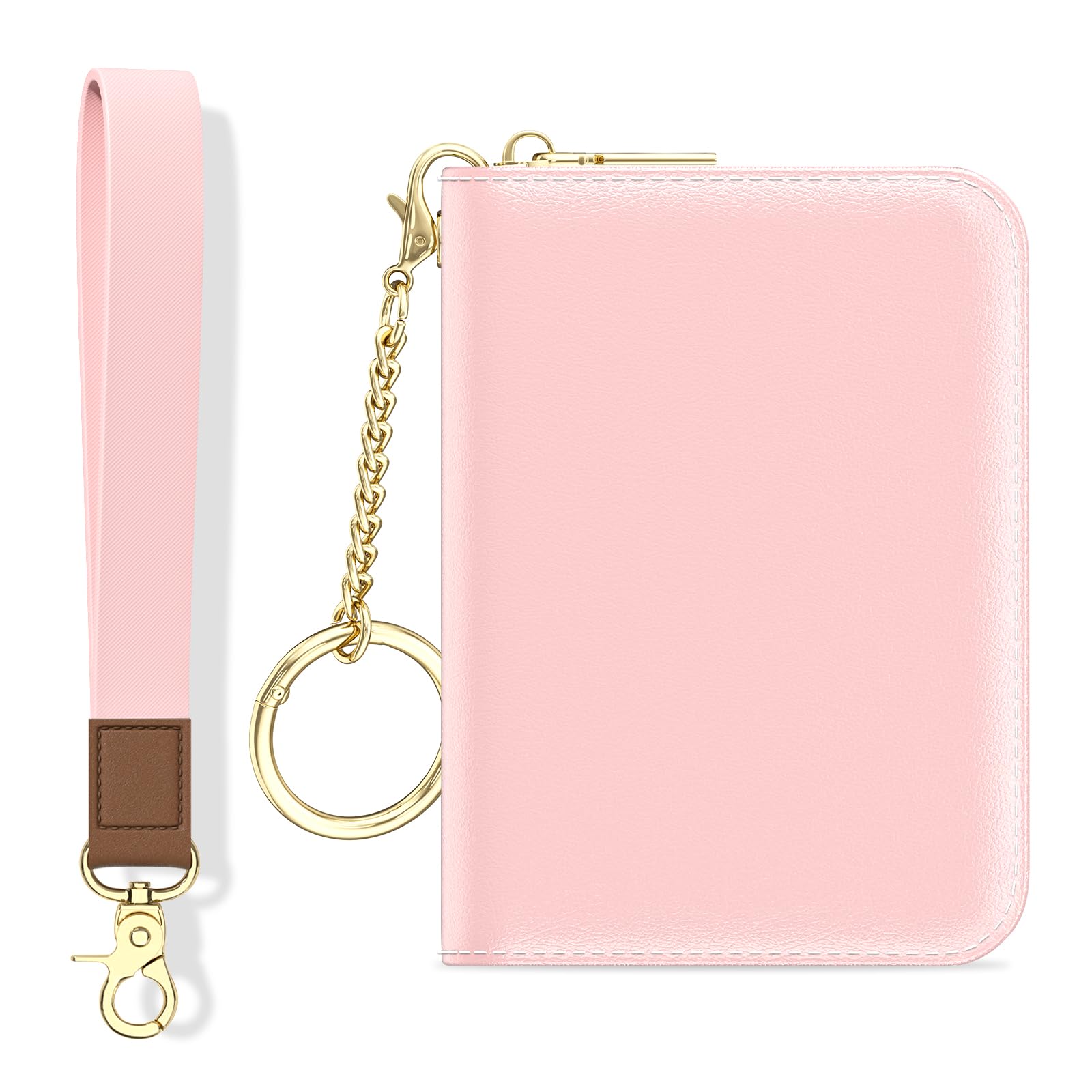 Credit Card Holder, Small RFID Wallet Slim Leather Card Organizer Case with Zipper and Keychain, Elegant Flowers