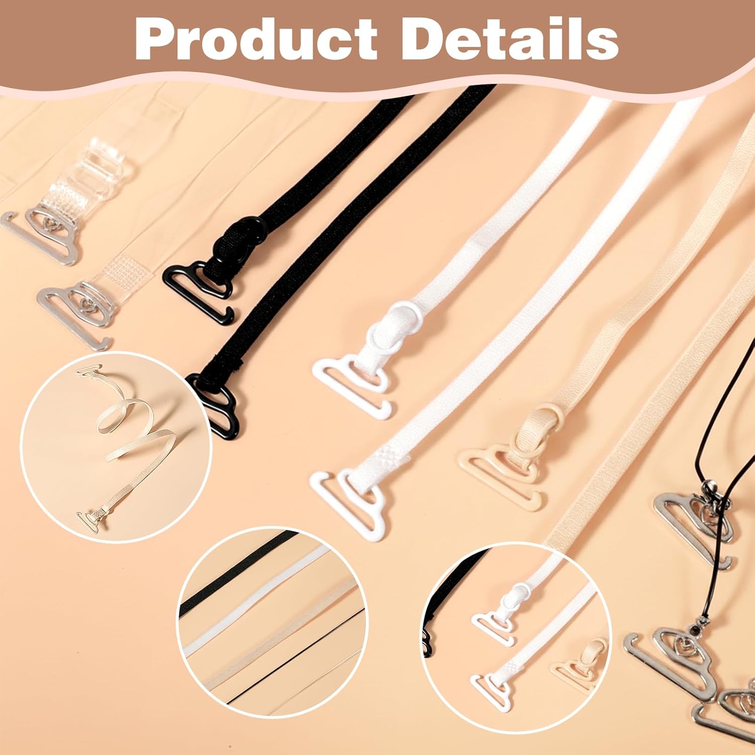 24Pcs Clear Bra Straps, Adjustable Bra Straps Replacement, Non-Slip Shoulder Straps with Clips, Multiple Colors Styles for Women Girls Strapless Brassiere Dresses Dance Daily Wear