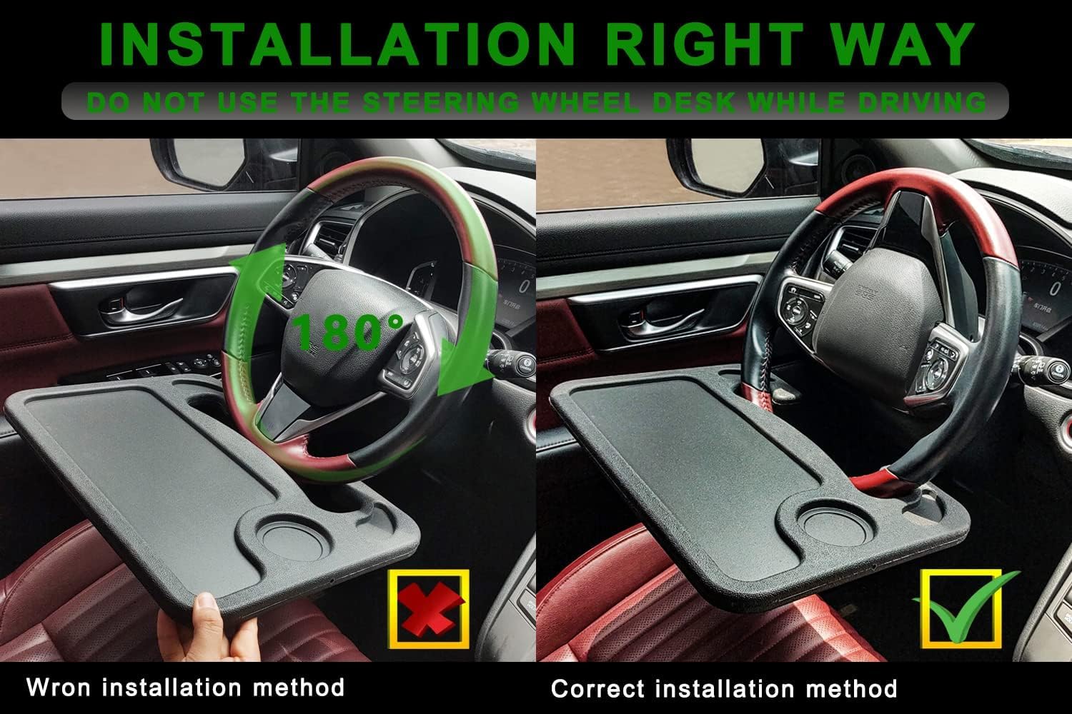 Steering Wheel Tray, Car Table Tray, Steering Wheel Desk for Laptop and Vehicle Seat Mount Notebook Laptop Eating Desk,car Trays for Eating Black