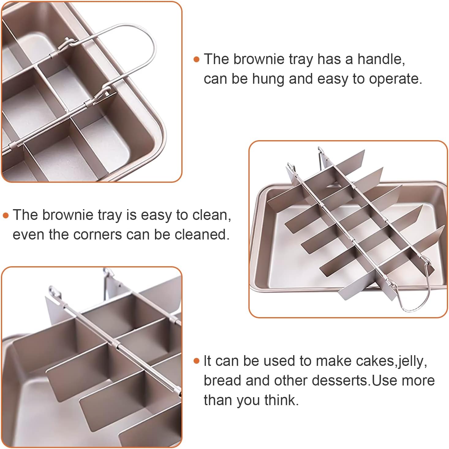 WSNB Brownie Pan, 18 Pre-Slicer Carbon Steel Baking Pans, Brownie Cutter, Brownie Tray with Oil Brush, Pre-Cut Square Molds for Oven Baking Cupcakes, Fudge & Chocolate 12 X 8 X 2 inches