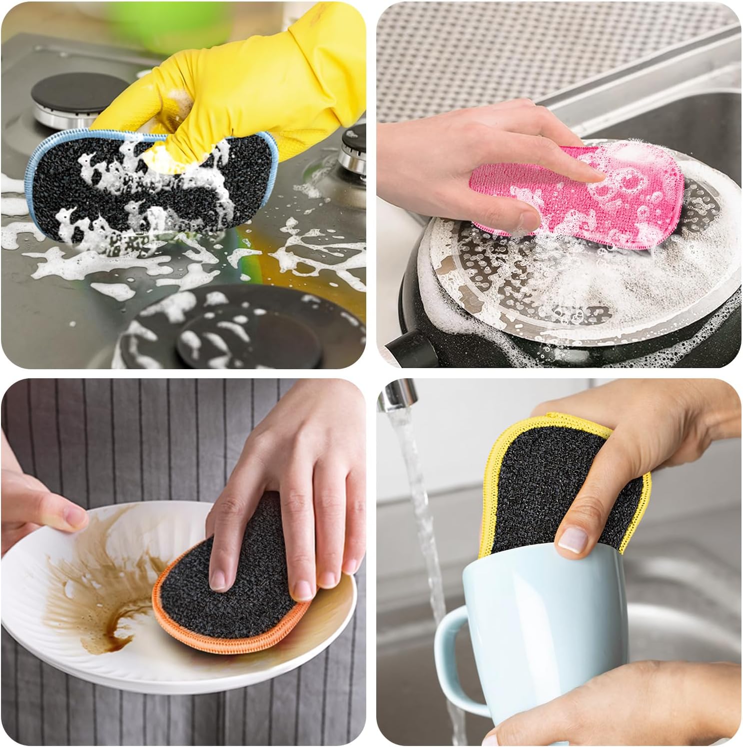 GLIMGLINT 12Pack Dish Sponges Kitchen, Non-Scratch Microfiber Sponges for Cleaning, Reusable Dish Sponge for Dishes, Pots and Pans (Multicolor)