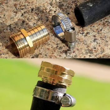 Solid Brass Garden Hose Repair kit Connector with Clamps 3/4" Barb x 3/4" Male,Fit for Garden Hose Fitting,Male and Female Hose Fittings