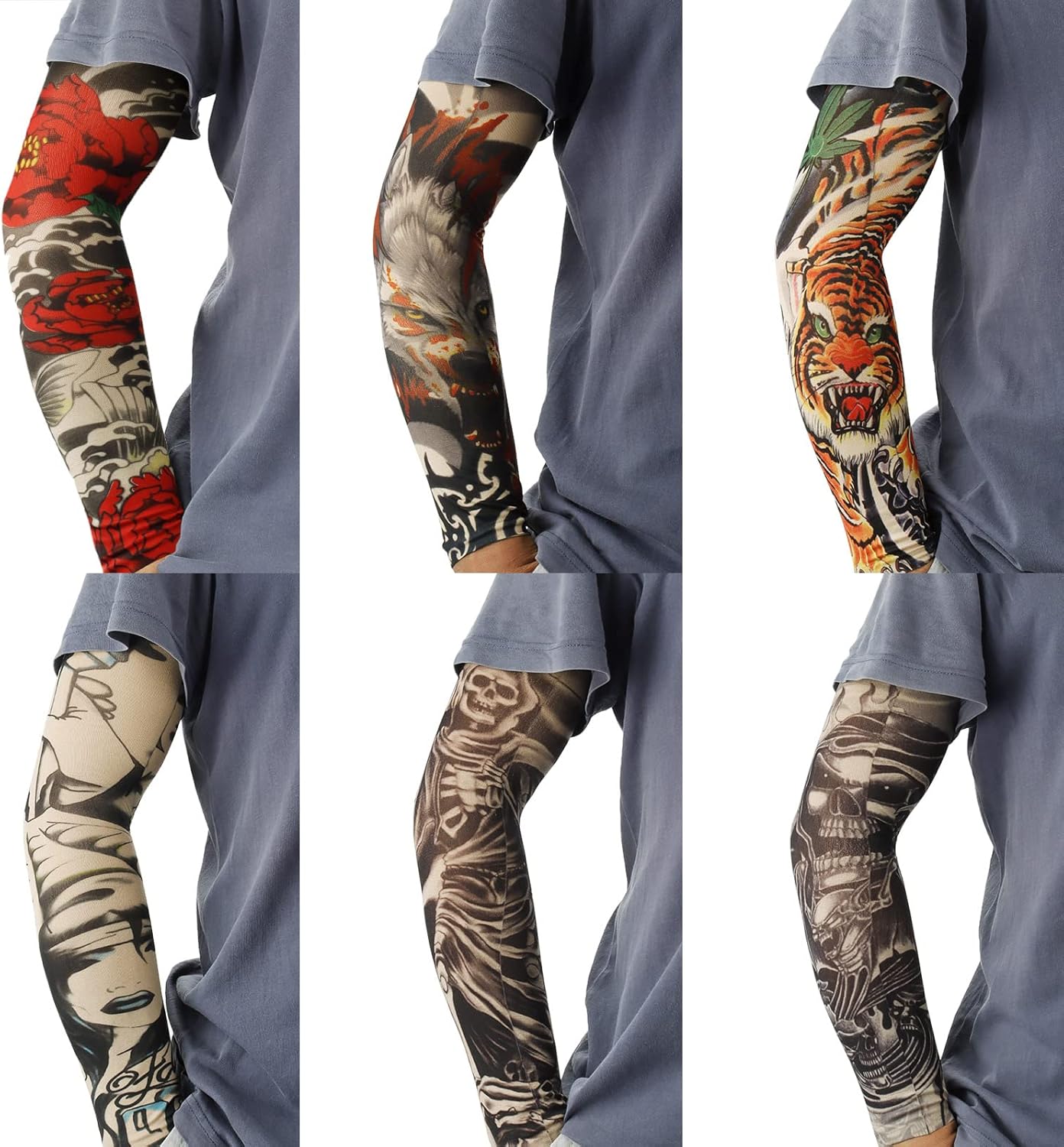 YARIEW Tattoo Sleeves for Men, 12pc Arm Sleeves Fake Tattoos to Cover Arms, Cooling Sun Protection