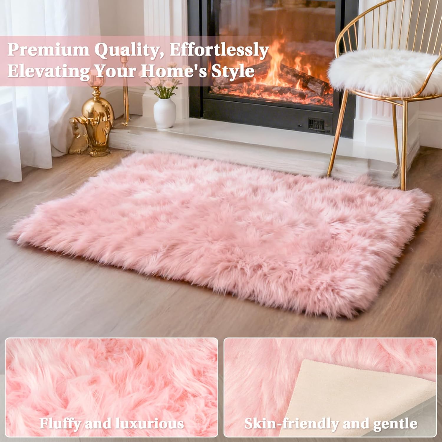 Faux Fur Rug - Faux Sheepskin Rug, Area Carpet Soft Fluffy Carpet 20 x 32 Inch,for Bedroom, Living Room, Nursery, Dorm, Playroom,Indoor Decor, Indoor Floor Rectangular