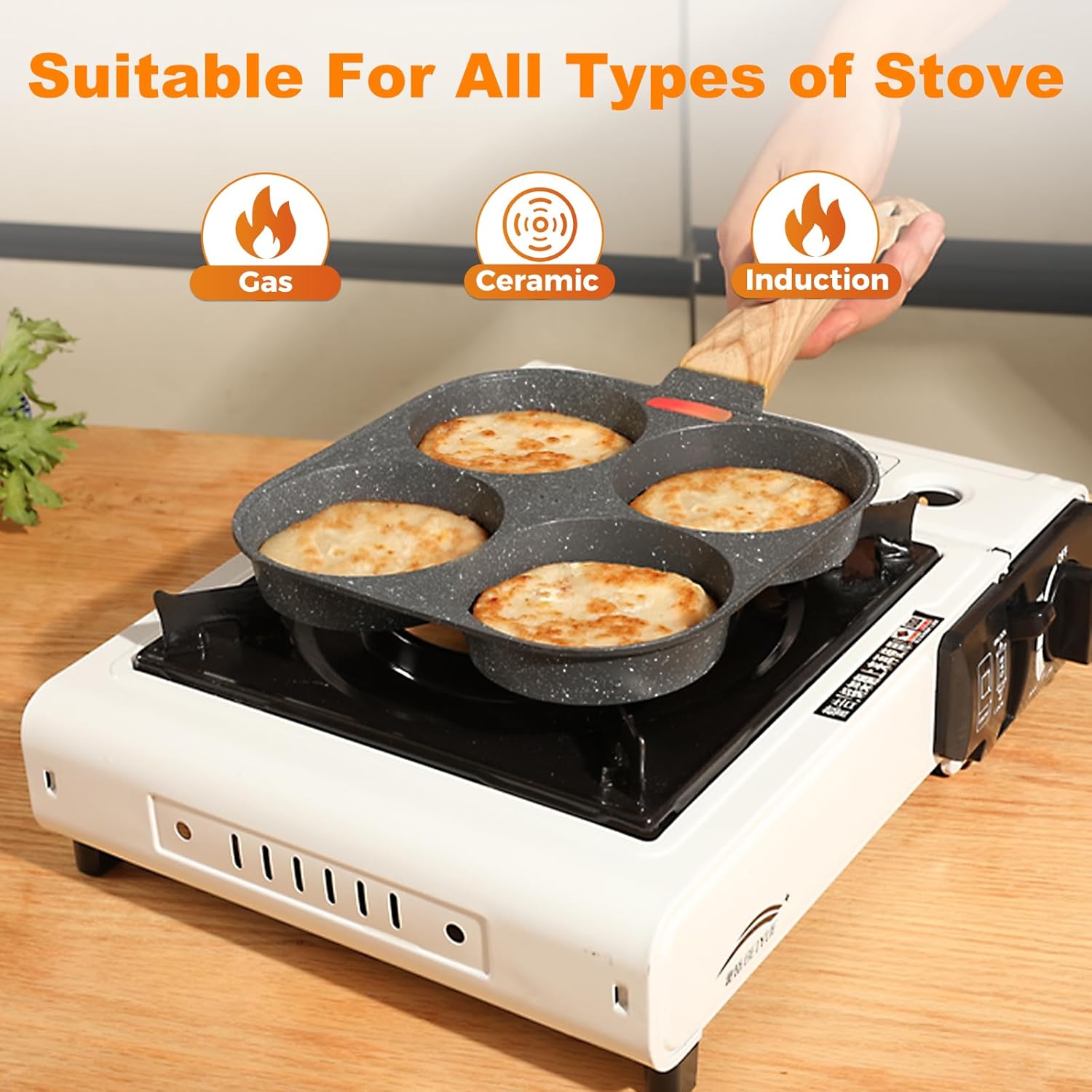 4-Cup Egg Pan Nonstick, Healthy Aluminum Omelette Pan, Breakfast Omelette Skillet for Fried Eggs Cooker, Pancakes, Suitable for Gas Stove & Induction Cookware