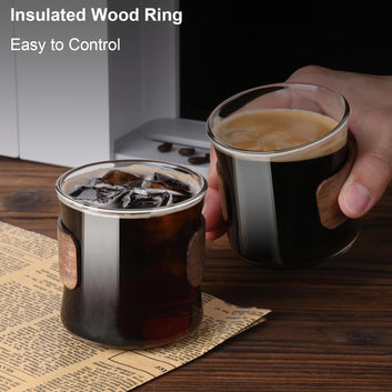 PARACITY Espresso Cups Set of 2 with Wooden Ring, 8 OZ High Borosilicate Espresso Shot Glass, Clear Small Expresso Shots Cup, Espresso Accessories