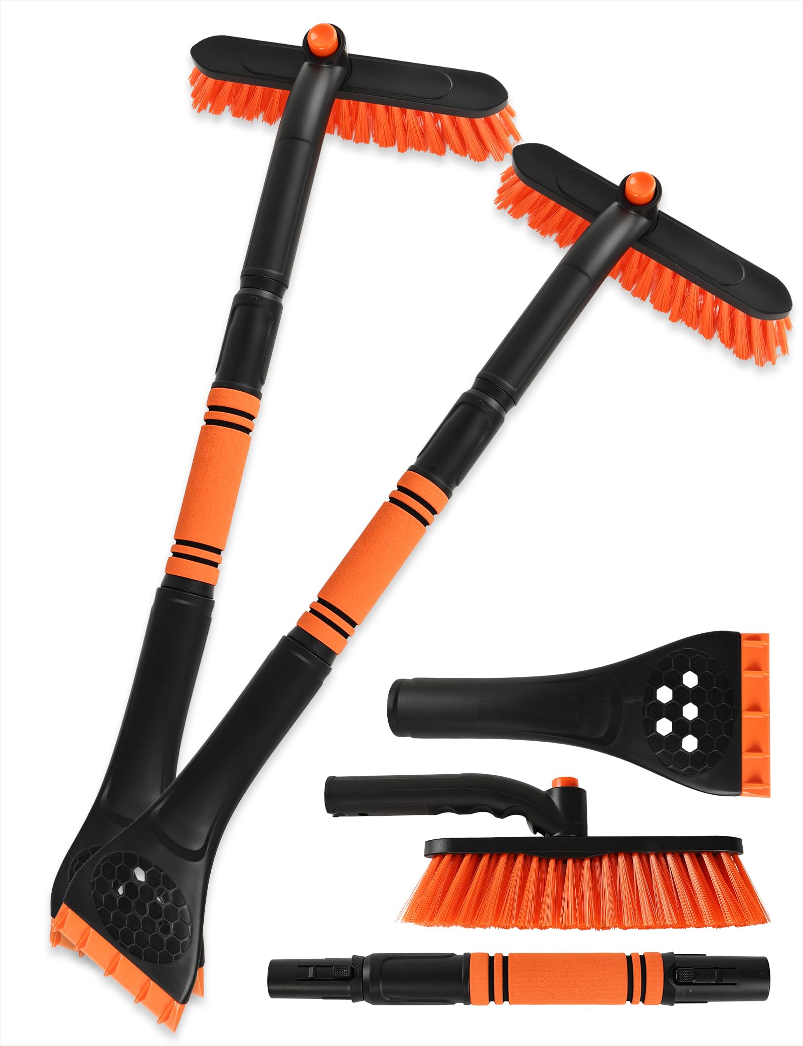 34" Extendable Ice Scrapers for Car Windshield 2-in-1 Snow Brush for Car Snow Scraper for Car Snow Scraper and Drush with Ergonomic Foam Grip for Cars, Trucks, SUVs with 360° Pivoting Brush Head Blue