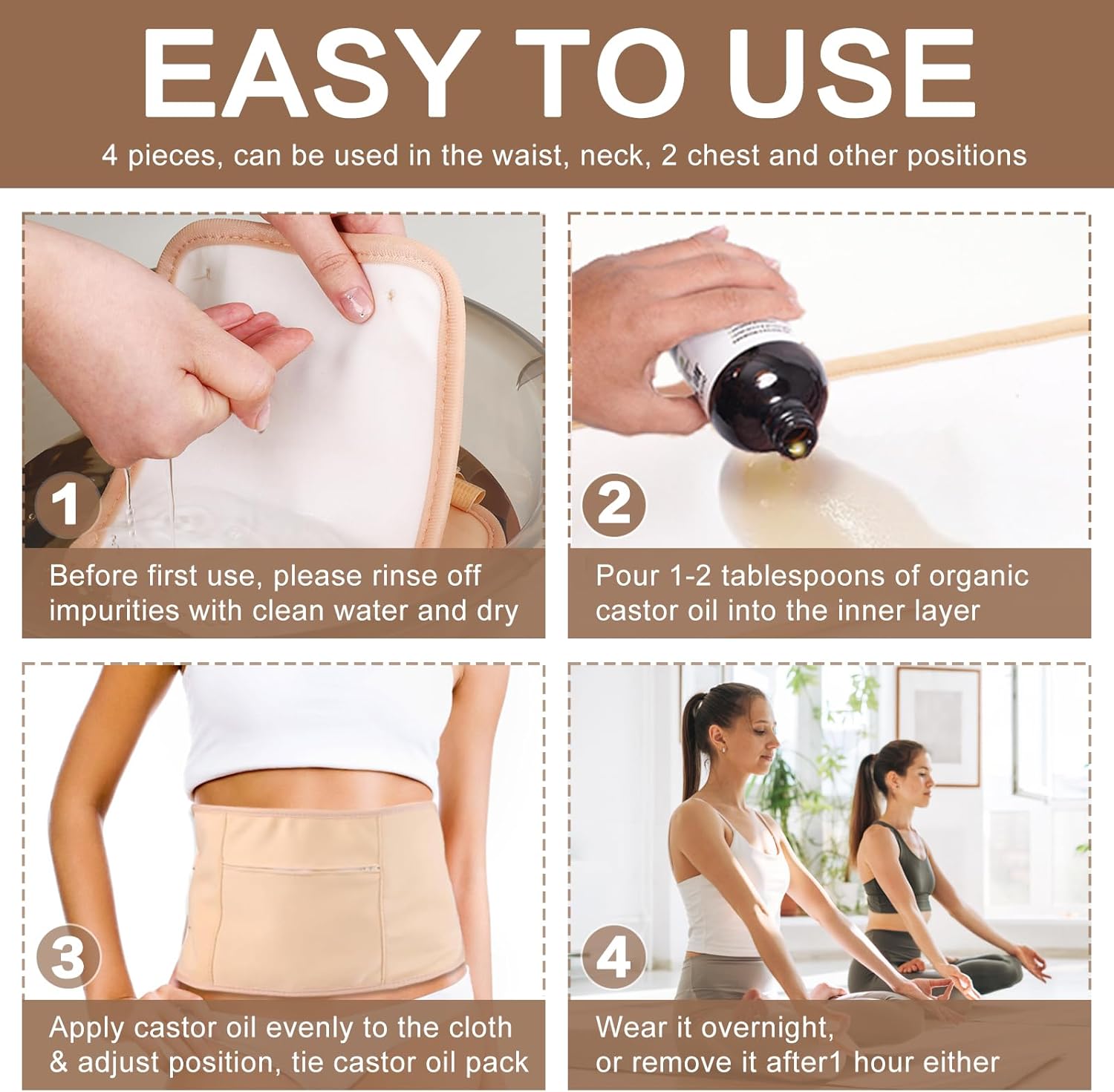 Castor Oil Pack Wrap,Castor Oil Wrap for Stomach, Liver Detox, Belly & Entire Body, Hot/Cold Compress Pads