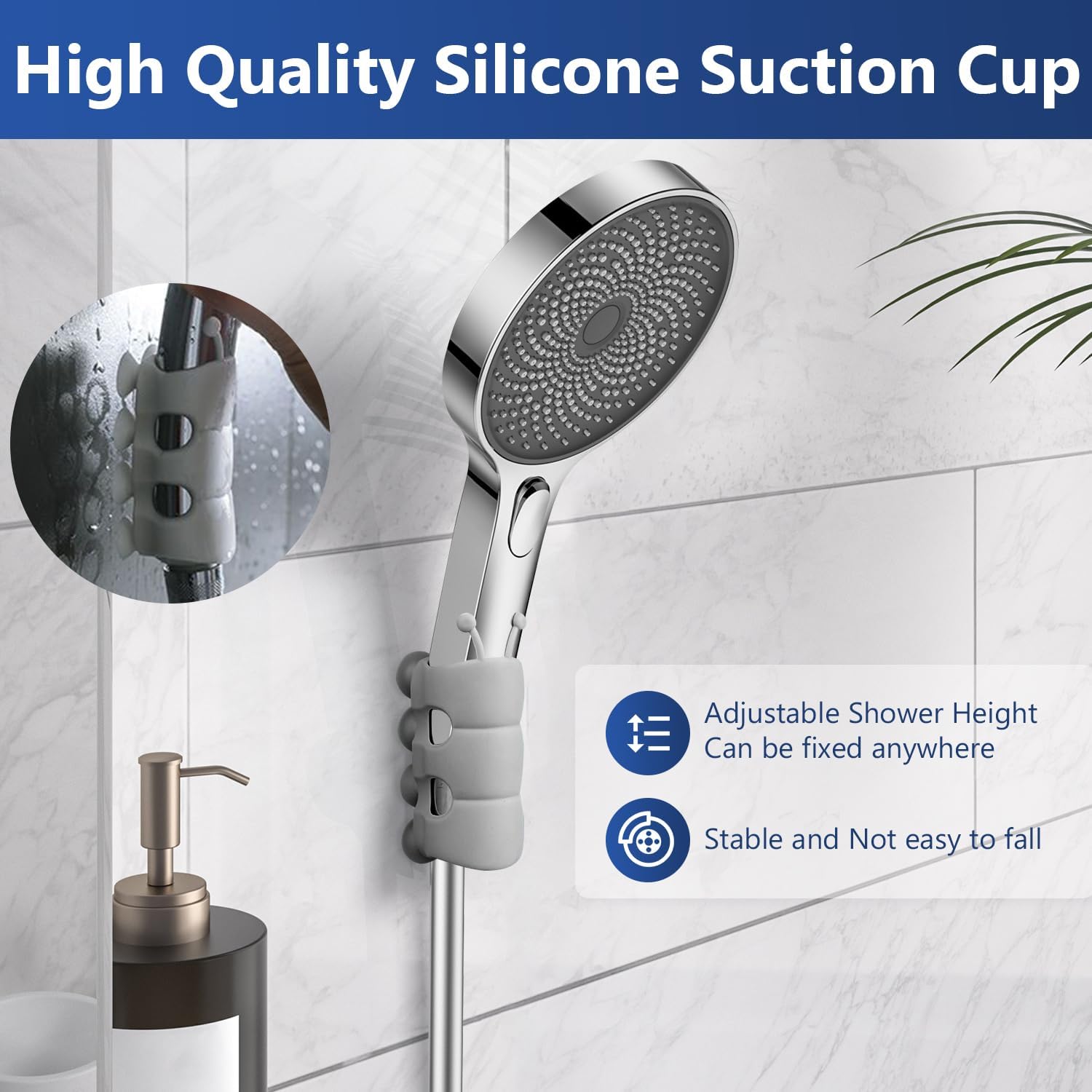 4 Pcs Silicone Shower Head Holder, Universal Relocatable Shower Head Suction Cup Holder, Wall Mount Adjustable Shower Holder for Bathroom Non Drilling