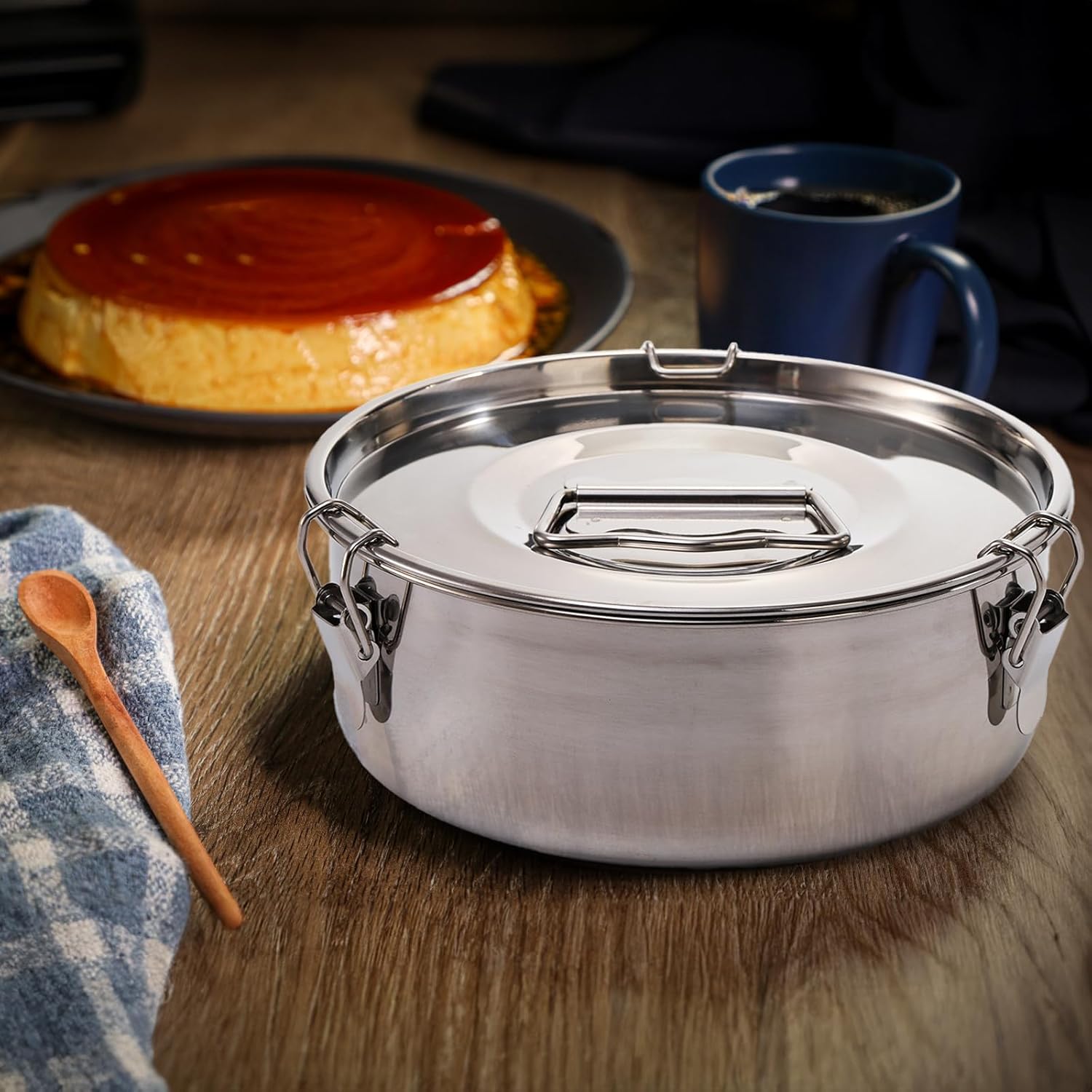 Okllen 18/8 Stainless Steel Flan Mold, 65 Oz Flan Pan with Lid and Handle, Flanera Flan Maker Mold Compatible with 6 Quart Instant Pot