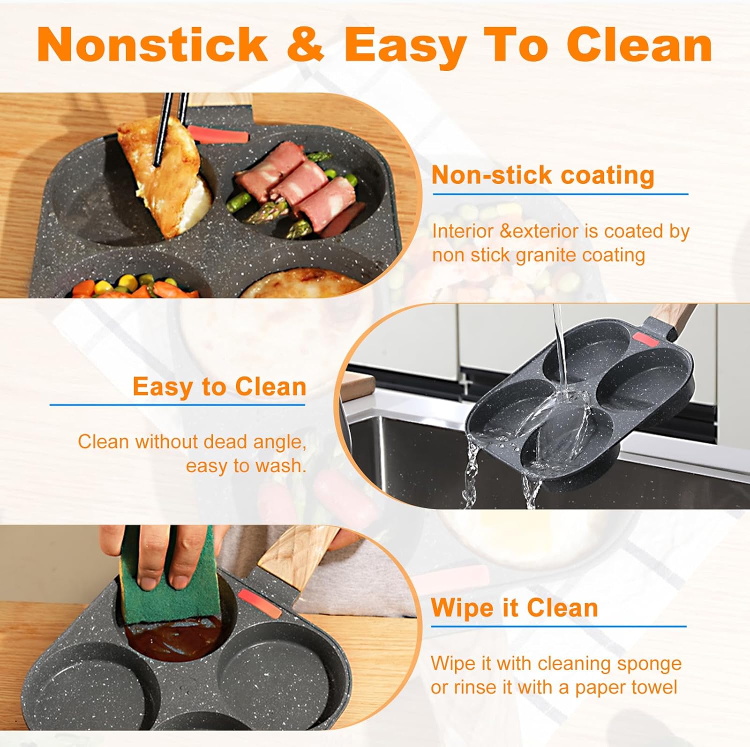 4-Cup Egg Pan Nonstick, Healthy Aluminum Omelette Pan, Breakfast Omelette Skillet for Fried Eggs Cooker, Pancakes, Suitable for Gas Stove & Induction Cookware