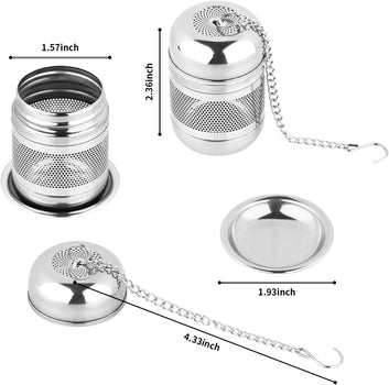 2PCS Tea Infuser Strainer - Stainless Steel Strainers for Loose Leaf Tea, Steeper, Fine Mesh Ball holder with Chain Hook and Lid, Reusable Filter Bags Diffusers