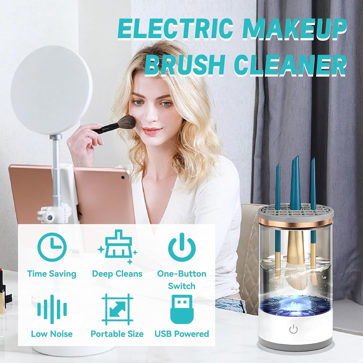 Electric Makeup Brush Cleaner - Automatic Spinning Makeup Brush Cleaner,Multi-Use Cosmetic Brush Cleanerfor All Size Makeup Brushes