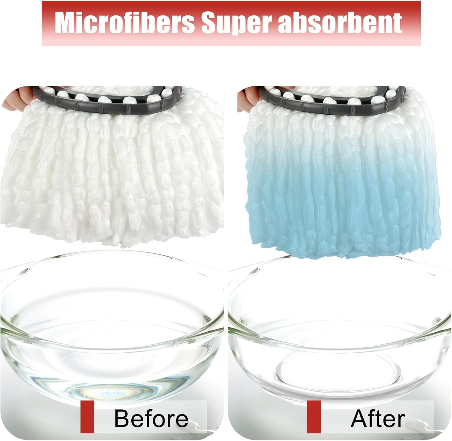 Mop Head Replacement, 3 Pack Spin Mop Refill Replace Head Compatible O Cedar Easywring 1-Tank System, Great Cleaning Power, Microfiber, Helper Housework, Machine Washable Easy-to-Replace, White